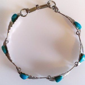 Unique Vintage natural turquoise on leaf bracelet